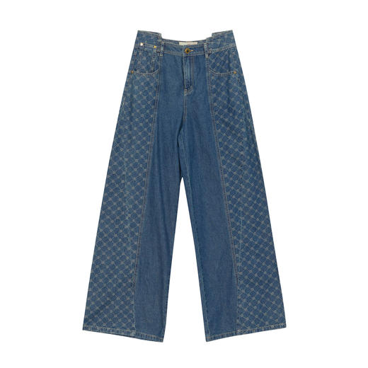 谜底复古高腰阔腿裤女2023秋新款高腰时尚拼接牛仔长裤233MK1156 商品图4