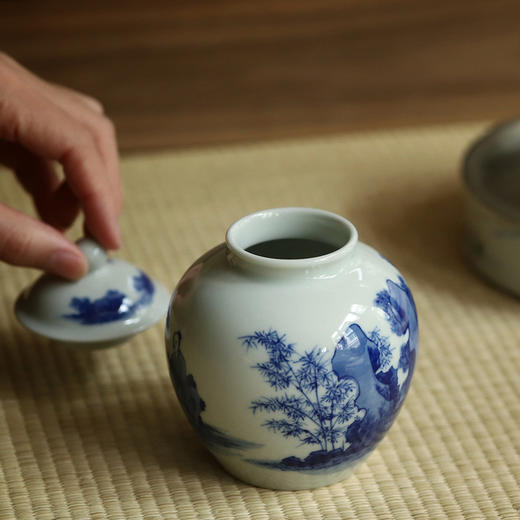 景德镇云木在青花抱琴来茶仓/0245 手绘陶瓷茶叶罐小储存罐 商品图2