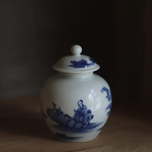 景德镇云木在青花抱琴来茶仓/0245 手绘陶瓷茶叶罐小储存罐 商品图6
