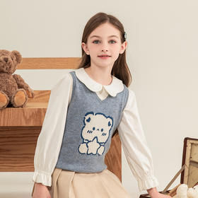 mettekids儿童羊绒背心2023秋新款男童V领无袖毛衣女童针织打底衫