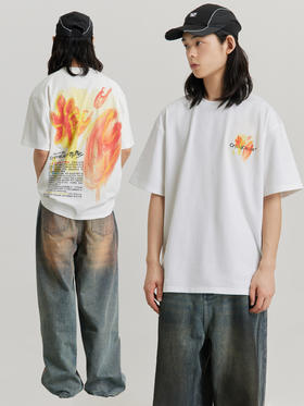 CryingCenter 涂鸦手绘花花白T纯棉休闲潮帅气宽松情侣 哭喊中心