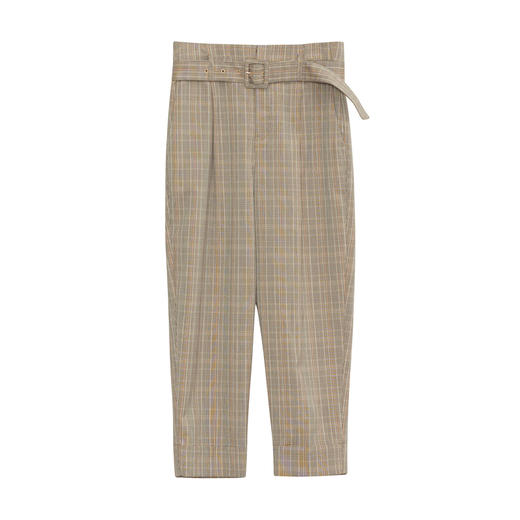 谜底格纹休闲裤女2023秋新款复古高腰宽松九分裤配腰带233MK0993 商品图4