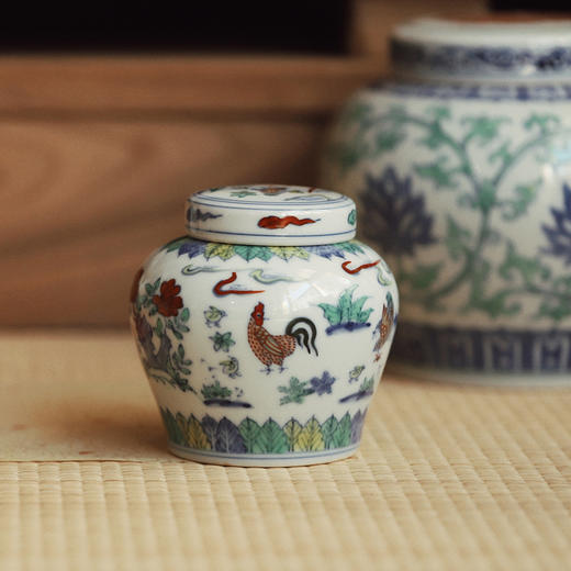 景德镇云木在 斗彩觅食图小茶仓/0345 手绘陶瓷茶叶罐小储存罐 商品图4