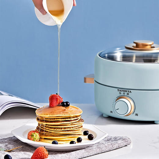 【6F】多样屋（TAYOHYA） 迷你火锅电煮锅多功能一体锅家用煮面小电锅烤肉可水洗煎盘 雾霭蓝色 商品图5