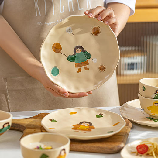 摩登主妇复古女孩手捏纹陶瓷碗盘餐具可爱一人食套装家用米饭碗 商品图1