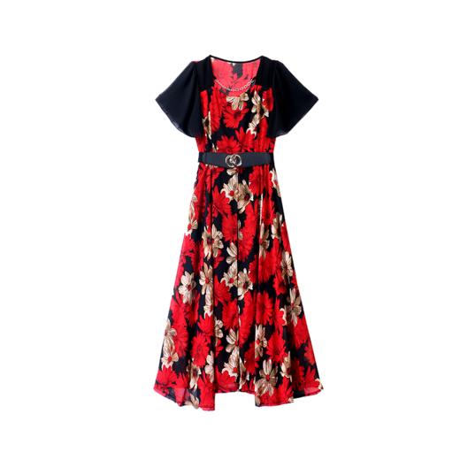 休闲舒适，气质通列简约花色拼接假两件复古连衣裙（送腰带）HR-HMQY2546-1 商品图4