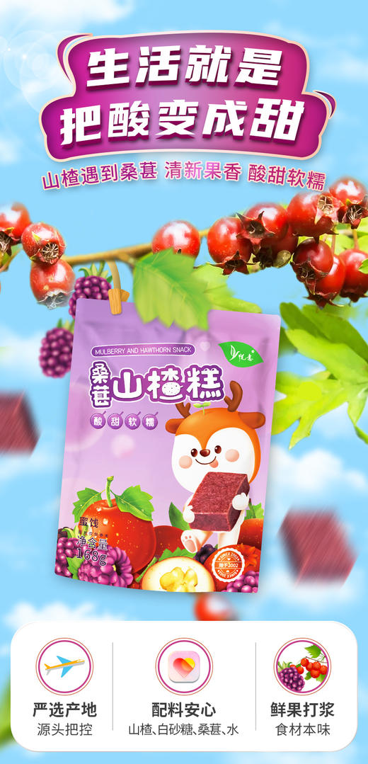 悦意桑葚山楂糕山楂条儿童宝宝健康小零食独立包装纯素无添加168g 商品图4