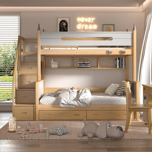 喜梦宝双层床全实木高低床松木上下铺成人床儿童床现代简约子母床 小雪糕 商品图0