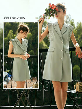 OLrain欧芮儿法式西装连衣裙女夏季2023新款收腰飞飞袖小个子裙子