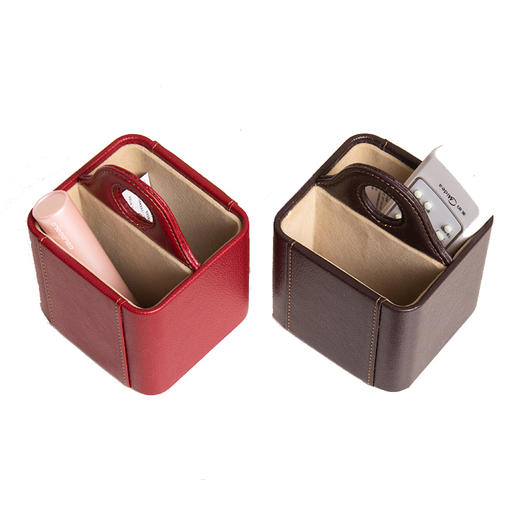 【6F】多样屋（TAYOHYA）桌面遥控器收纳盒家居数据线手机杂物插座PU革皮质荔枝纹多功能储物盒 商品图0
