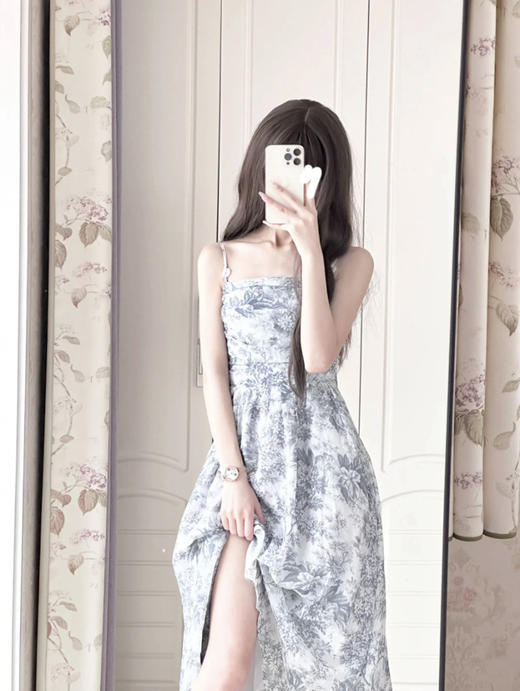 【GZ】无忧购韩“水墨国风”新中式水墨画印花气质吊带收腰显瘦国风长裙2353（截单后7天发货)25年清仓捡漏 商品图3