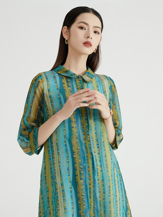 89094原形印花衬衫连衣裙女2024春夏季新款韩版七分袖休闲宽松显瘦长裙 商品图2