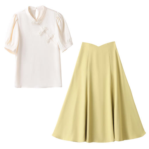 夏新款新中式，盘扣立领小清新衬衣搭配纯色显瘦A字半身裙套装HR-WHA619-69 商品图4