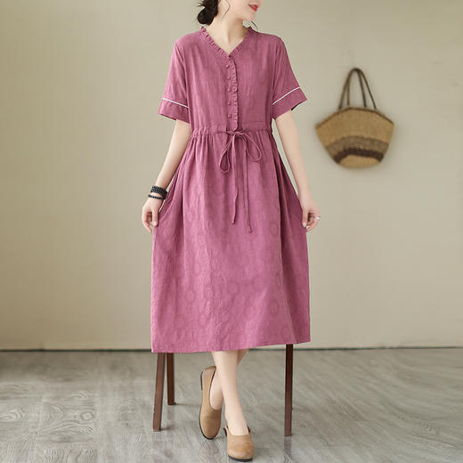 GYH 521提花民族风棉麻收腰宽松显瘦中长连衣裙 商品图2