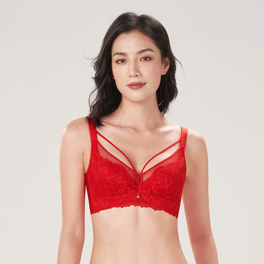 都市丽人聚拢升杯BC杯适穿舒适更聚拢蕾丝内衣超薄款3/4杯常规文胸软钢圈四排扣新年本命年红品YB32A1 商品图4