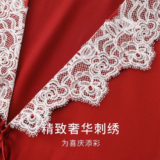 金三塔100%桑蚕丝红色刺绣花边睡袍女舒适家居服婚礼新娘晨袍新品    YSFDC102 商品图4