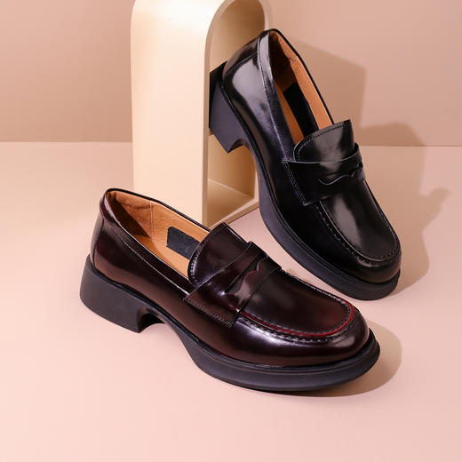 Safiya/索菲娅2023秋季英伦复古圆头一脚蹬头层牛皮厚底粗跟深口单鞋乐福鞋SF33112111 商品图8