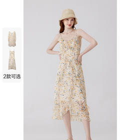 【严选】诗凡黎秋优雅花版荷叶边设计吊带裙7E7292091
