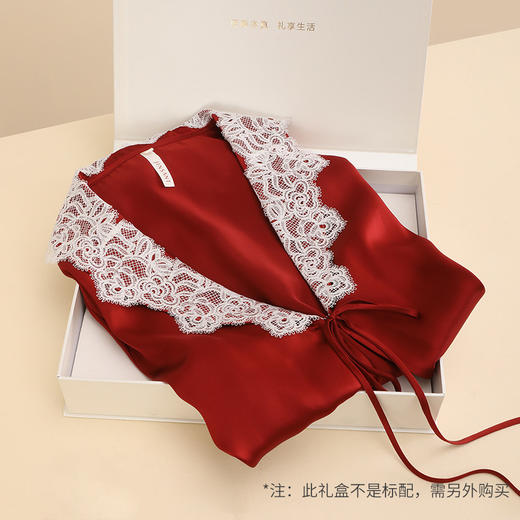 金三塔100%桑蚕丝红色刺绣花边睡袍女舒适家居服婚礼新娘晨袍新品    YSFDC102 商品图1