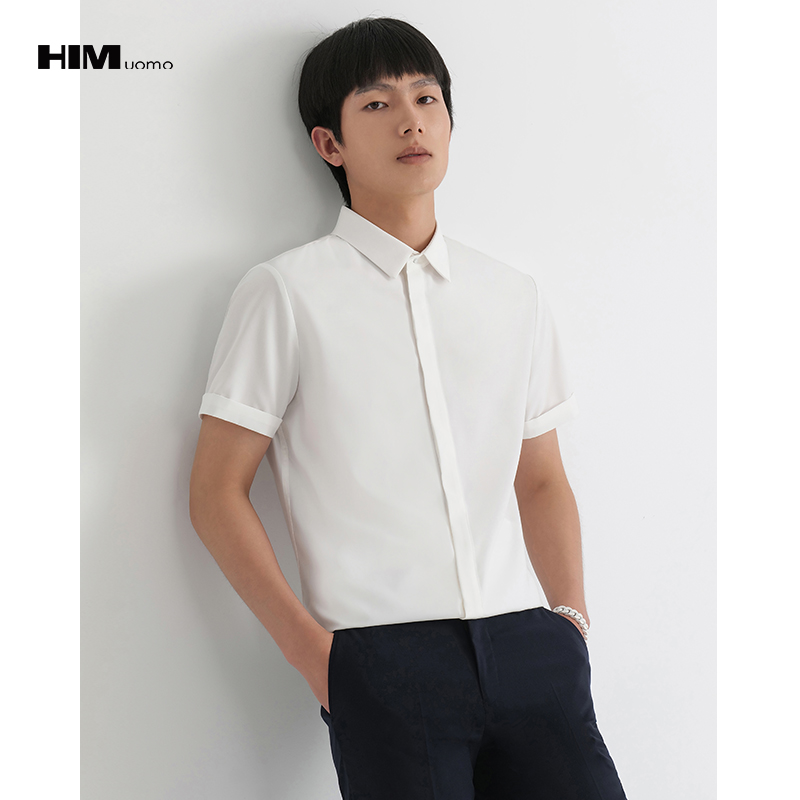 HIM漢崇  男士易打理斯文修身衬衫商务正装通勤短袖衬衣 2026夏季