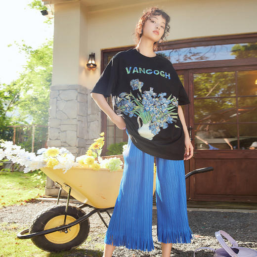 两三事流芳佳丽 时尚流苏裤脚压褶九分裤2023新款宽松休闲裤女夏 商品图1