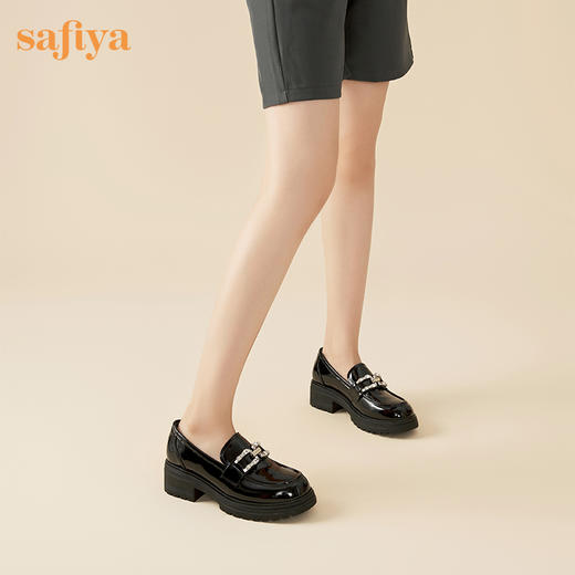 Safiya/索菲娅2023秋季新品英伦风复古休闲粗跟漆皮厚底一脚蹬乐福鞋SF33112139 商品图7