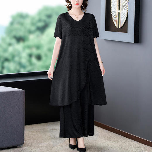 NYL 9031时尚休闲套装妈妈不规则上衣阔腿裤两件套 商品图2