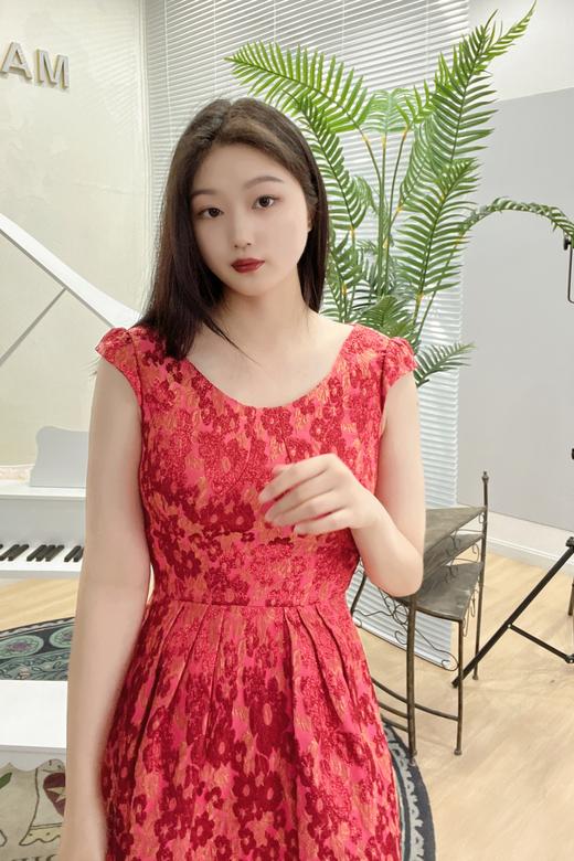 芭蕾君红色碎花短款连衣裙礼服81516004 商品图0