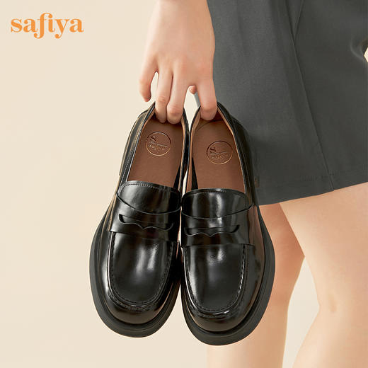 Safiya/索菲娅2023秋季英伦复古圆头一脚蹬头层牛皮厚底粗跟深口单鞋乐福鞋SF33112111 商品图4