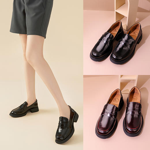 Safiya/索菲娅2023秋季英伦复古圆头一脚蹬头层牛皮厚底粗跟深口单鞋乐福鞋SF33112111 商品图0