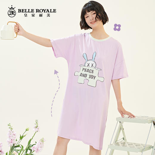 新款卡通印花夏季薄款女家居睡衣可爱少女纯棉短袖睡裙JJQ9938 商品图2