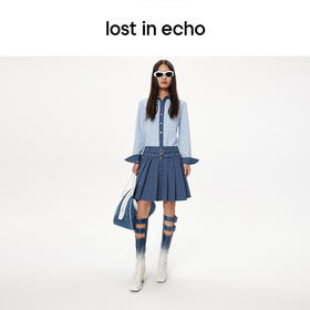 [断码]lost in echo设计师品牌小众方头饰扣粗跟渐变芭蕾舞长靴修身长靴