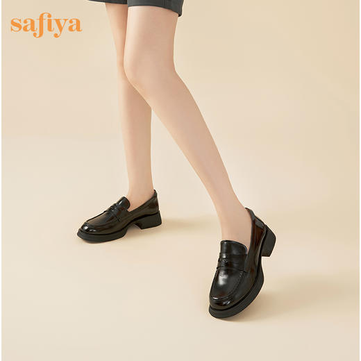 Safiya/索菲娅2023秋季英伦复古圆头一脚蹬头层牛皮厚底粗跟深口单鞋乐福鞋SF33112111 商品图6