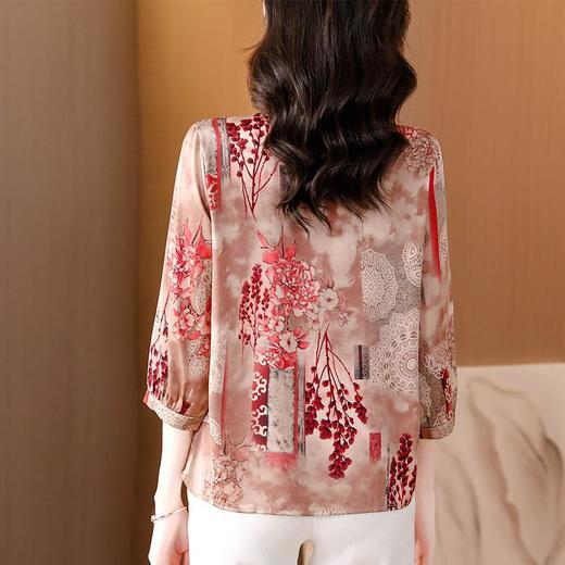 夏新款妈妈中袖上衣，女装仿真丝雪纺小衫中国风印花衬衫上衣女KQL-A10F5502 商品图3