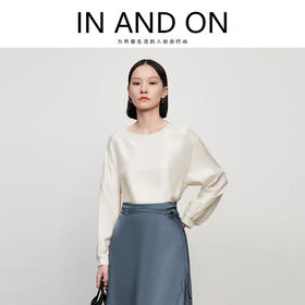 【品牌优选】【合作直发】IN AND ON女士春季新款桑蚕丝宫廷袖圆领纯色舒适百搭宽松上衣