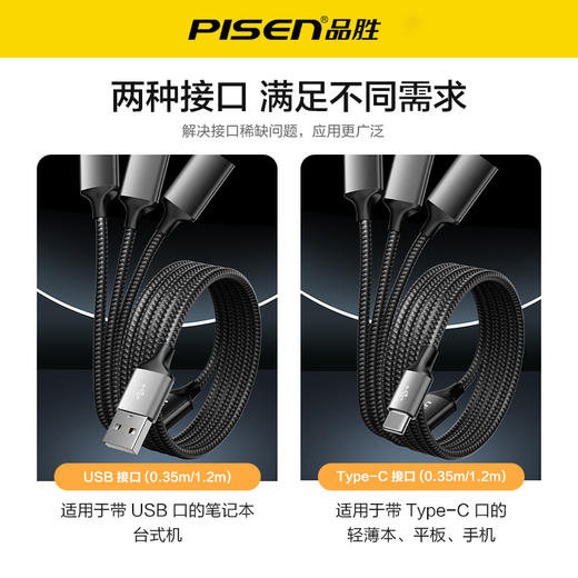 品胜 一转三拓展线Type-C转3USB/USB转3USB 车载蓝牙/U盘/多设备连接 商品图3