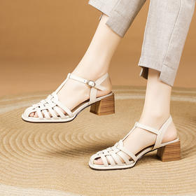 夏季新款，真皮编织粗跟凉鞋XYM-k777