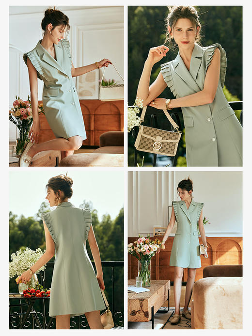 OLrain欧芮儿法式西装连衣裙女夏季2023新款收腰飞飞袖小个子裙子 商品图3