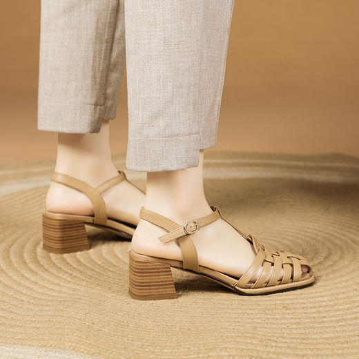 夏季新款，真皮编织粗跟凉鞋XYM-k777 商品图9