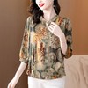 夏新款妈妈中袖上衣，女装仿真丝雪纺小衫中国风印花衬衫上衣女KQL-A10F5502 商品缩略图1