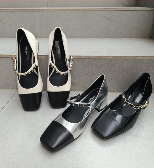 westory2023秋季新款粗跟中跟方头时尚百搭搭扣单鞋S23CE72031 商品图1