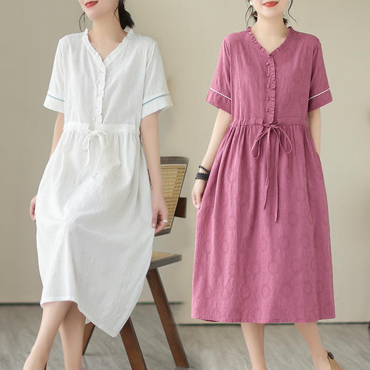 GYH 521提花民族风棉麻收腰宽松显瘦中长连衣裙 商品图0