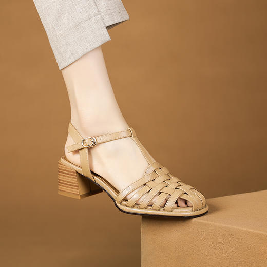 夏季新款，真皮编织粗跟凉鞋XYM-k777 商品图11