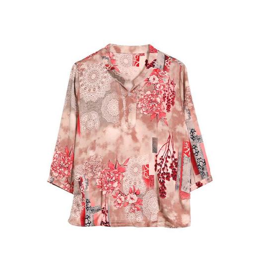 夏新款妈妈中袖上衣，女装仿真丝雪纺小衫中国风印花衬衫上衣女KQL-A10F5502 商品图4