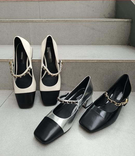 westory2023秋季新款粗跟中跟方头时尚百搭搭扣单鞋S23CE72031 商品图0