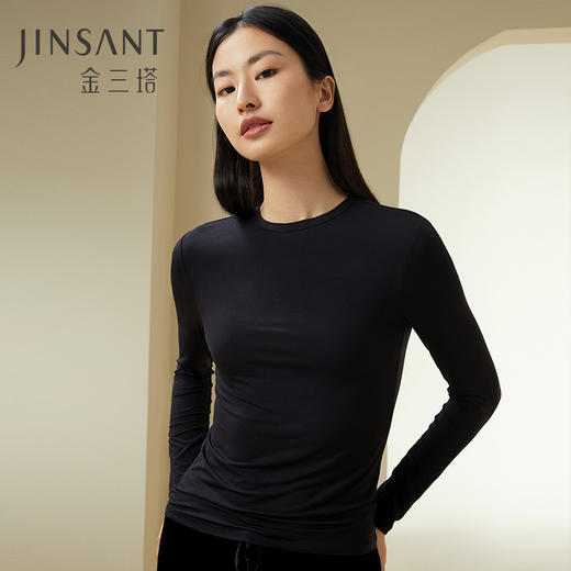 【弹弹蚕丝肌肤衣】金三塔桑蚕丝莫代尔柔软亲肤小圆领弹力打底衫女（限价款）  NZFDC721 商品图3