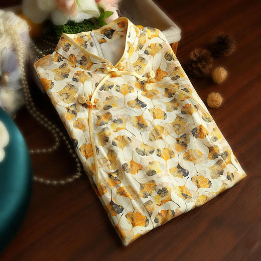 JC 3683真丝印花改良加大码修身优雅旗袍连衣裙 商品图1