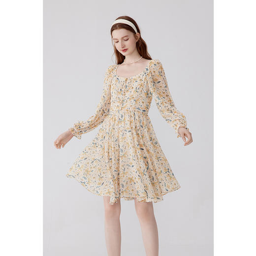 【严选】诗凡黎秋优雅花版精灵风不规则下摆连衣裙7E7292081 商品图0