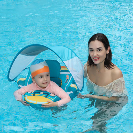 【免充气的飞机坐圈 可仰可趴】Swimbobo婴儿免充气飞机座圈透气防闷遮阳篷 加厚浮力支撑 更平稳 防侧翻 可折叠靠背 易收纳 商品图0