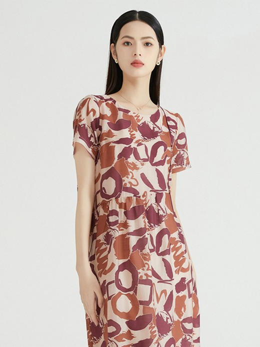 YX【定制17天】夏季圆领大码印花氛围感连衣裙气质休闲女士 商品图4